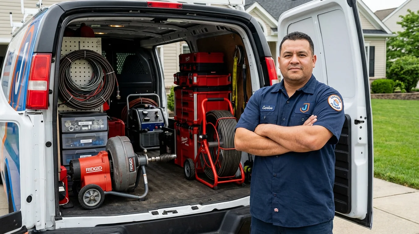 Professional drain cleaning equipment and Johns Plumbing LLC plumber in Norway