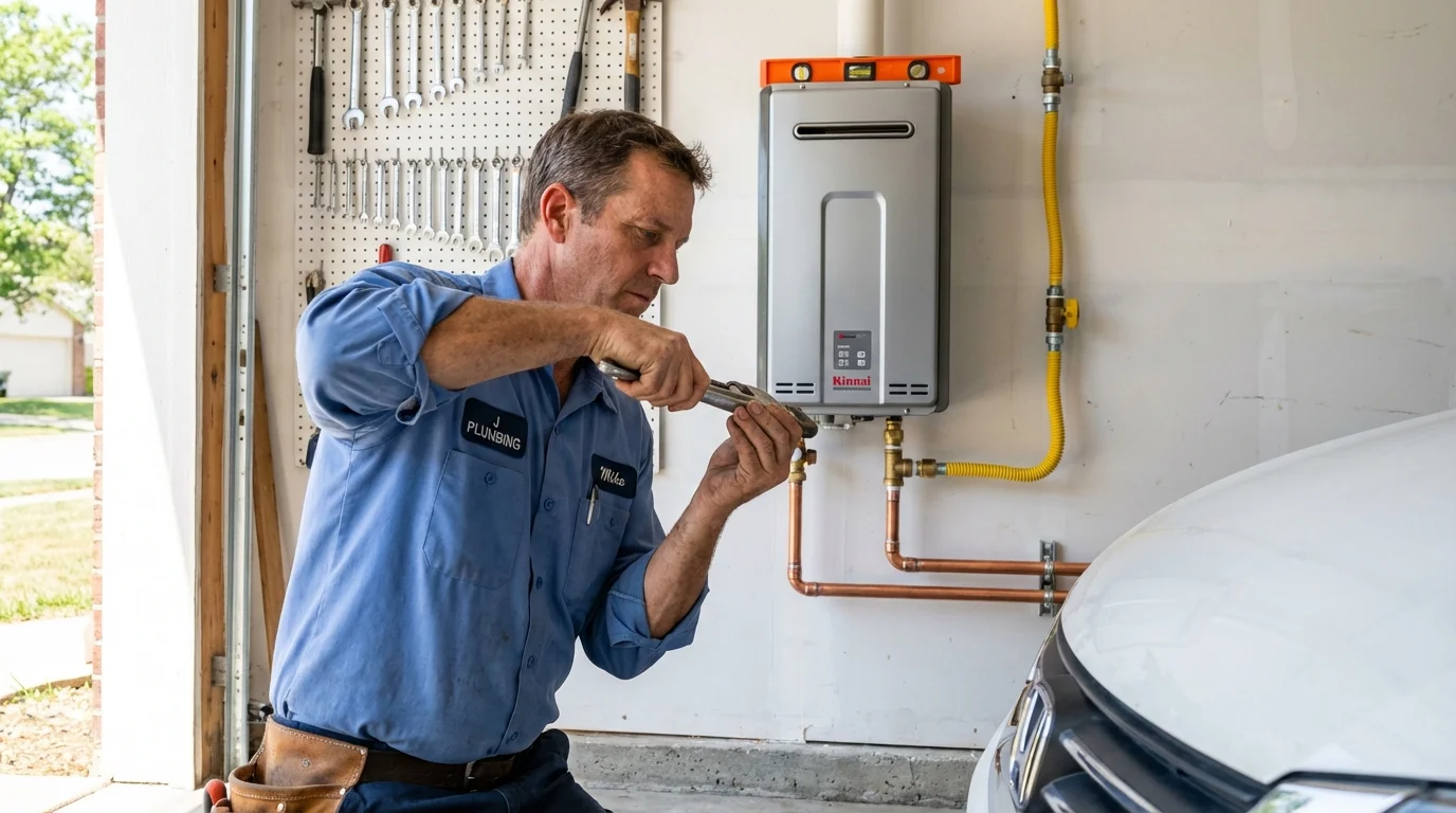 Tankless water heater installation by a Johns Plumbing LLC plumber in Norway